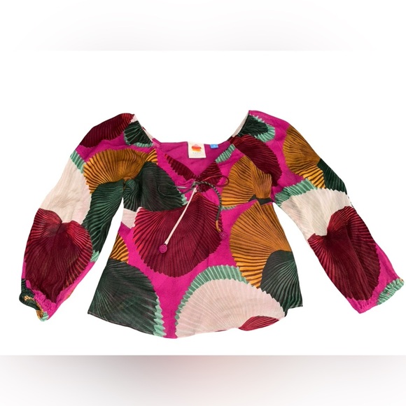 Farm Rio by Anthropologie Tops - Farm Rio for Anthropologie XS Floral Puff Sleeve Top Pink Statement Blouse